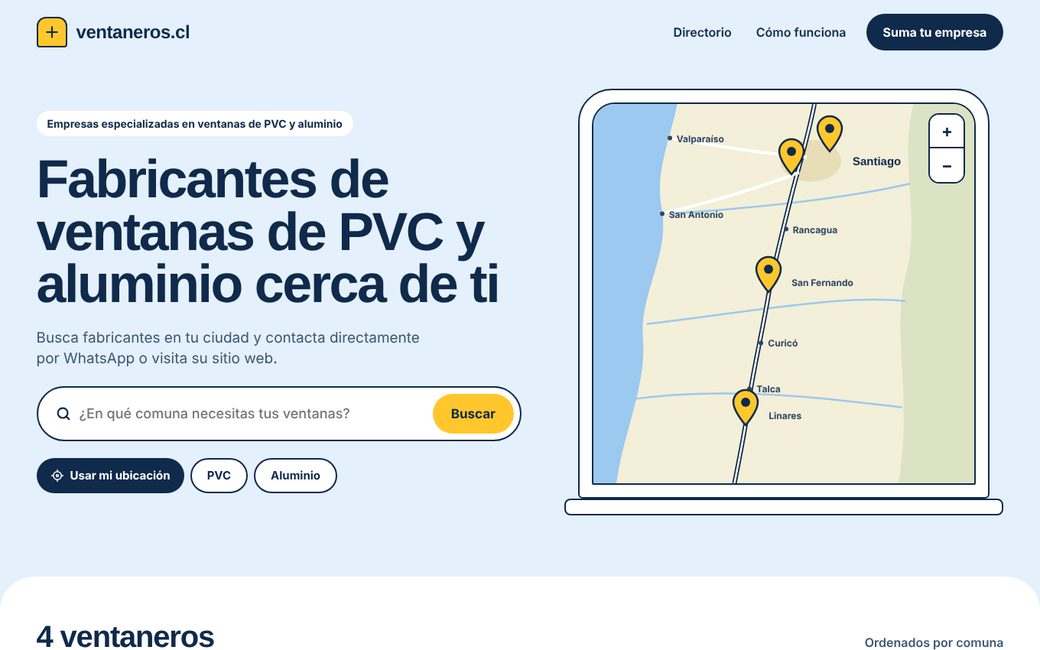 Vista de la propuesta Ventana: tonos cielo y amarillo, con el mapa dentro de un marco de ventana